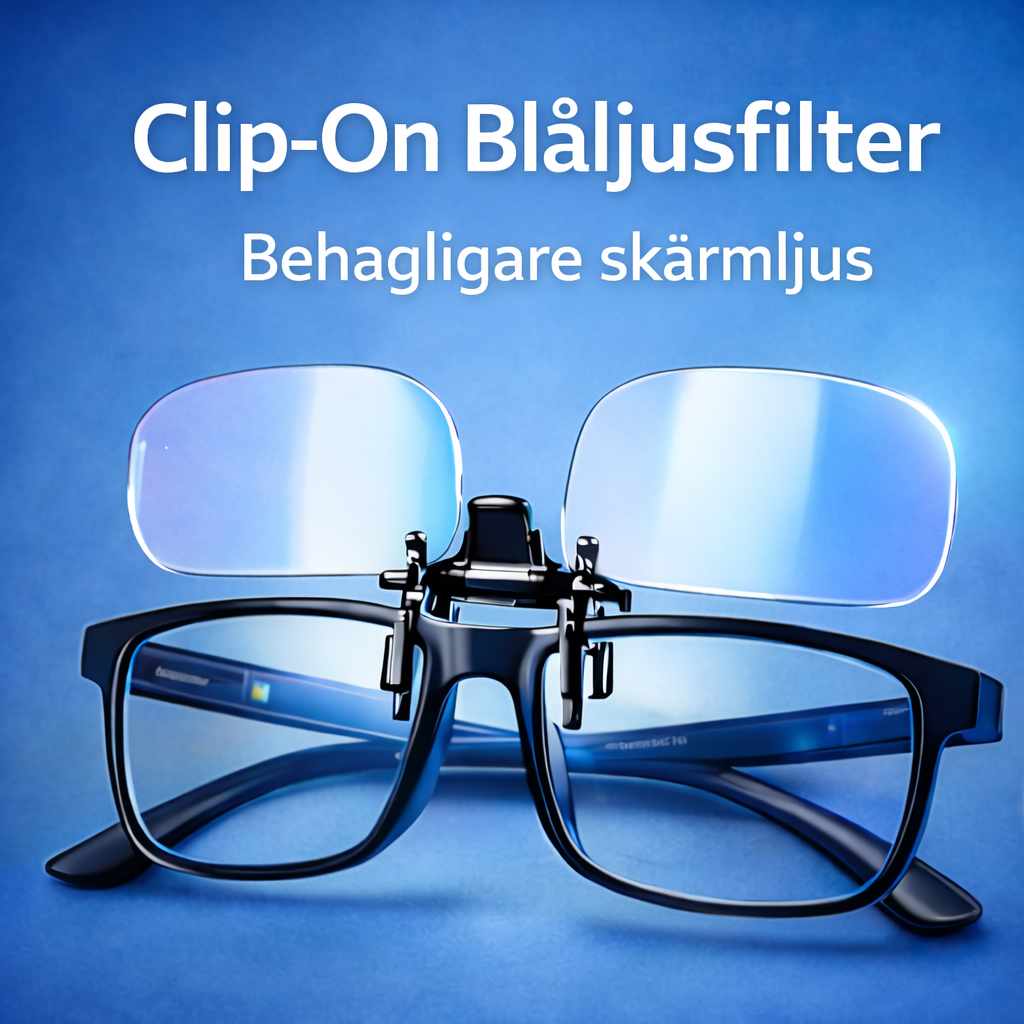 Clip-on blåljusfilter för glasögon som dämpar starkt skärmljus från dator och mobil