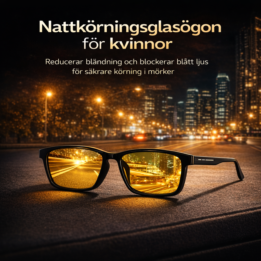 Nattkörningsglasögon för kvinnor med gula linser som minskar bländning vid körning i mörker