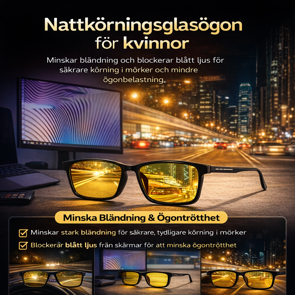 Nattkörningsglasögon för kvinnor med gula linser som minskar bländning vid körning i mörker